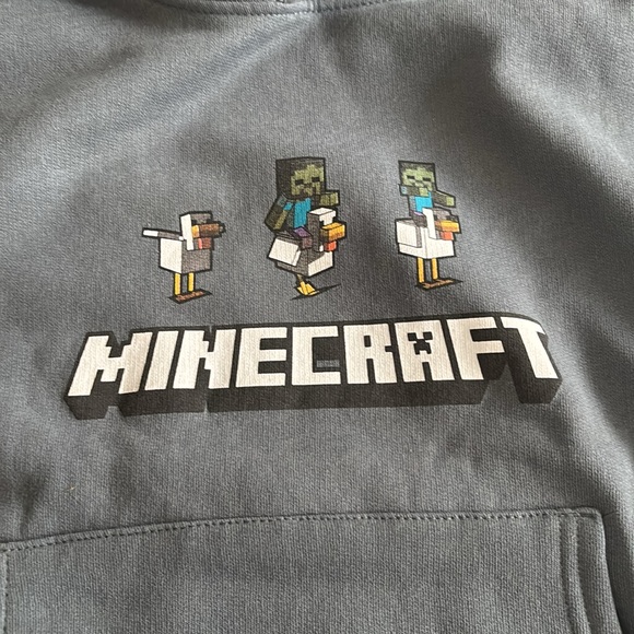 ZARA MINECRAFT MOJANG AB HOODIE SWEATSHIRT Blue Gray NWT Kids Size 9 - 10 - Picture 3 of 11